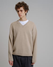 Nitty Gritty® Worldwide V-Neck Soft Wool Knit - Light Beige