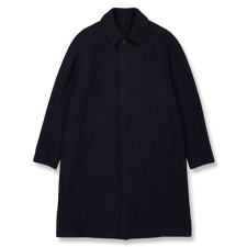 Harris Wharf London Fly Front Balmacaan Boiled Wool - Navy Blue