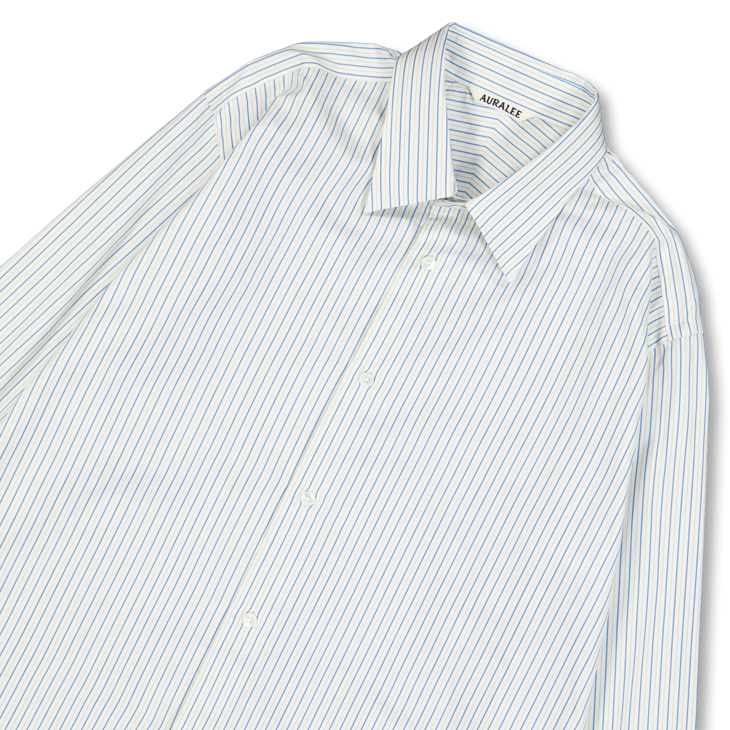 トップス AURALEE | Finx Silk Stripe Cuba Shirt(3) Hard Twist Finx Organdy Stripe Shirt — Light Blue Stripe