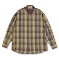 Auralee Super Light Wool Check Shirt - Brown Blue Check