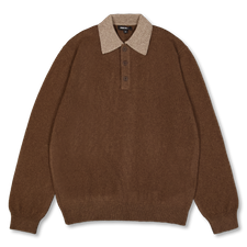 Evan Kinori                                        Knit Polo - Light Brown/Dark Brown