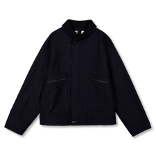 Margaret Howell MHL Rib Neck Jacket Coarse Melton Wool - Ink