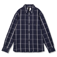 Margaret Howell MHL Overall Shirt Graphic Grid Check Cotton - Slate Blue / Off White