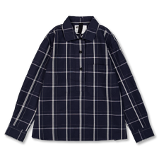 Margaret Howell MHL Big Pocket Swing Shirt Graphic Grid Check - Slate Blue / Off White