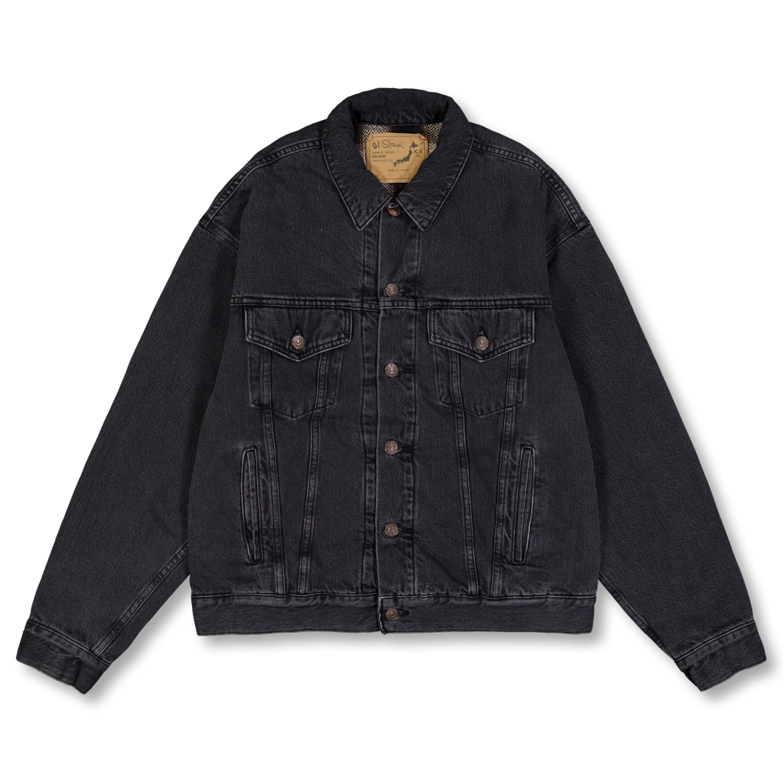 orSlow Organic Cotton Flannel Check Lining Denim Jacket Black
