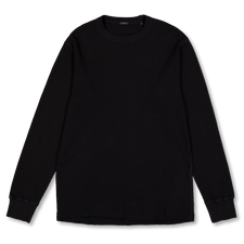 COMOLI Cotton Cashmere Waffle Long Sleeve Crew - Black