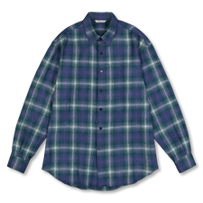 Auralee Airy Wool Check Shirt - Forrest Green Navy