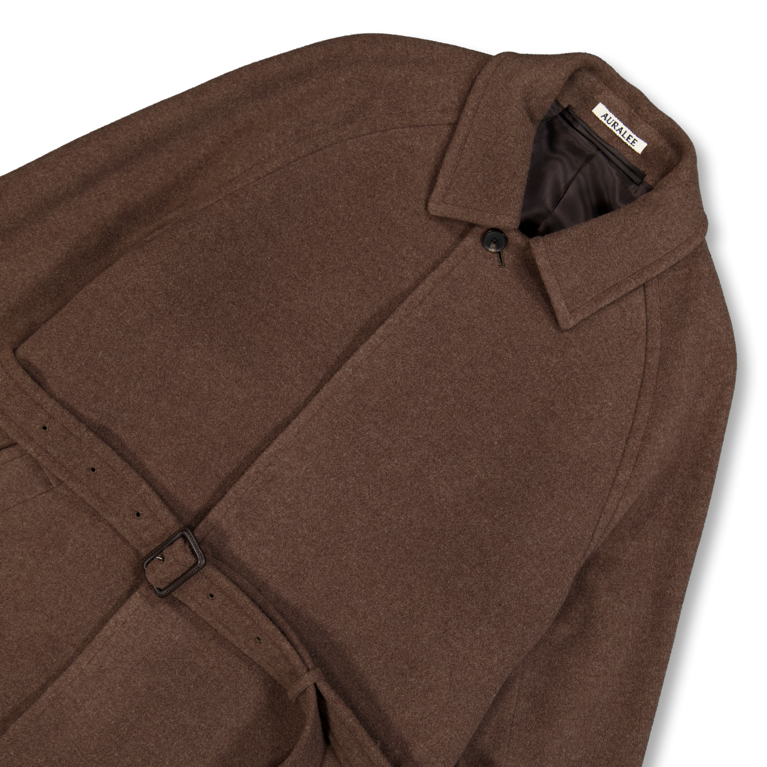 Auralee Super FIne Wool Mosser Soutien Collar Coat Top Brown