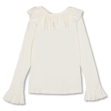 BEAMS BOY Rib Knitted Ruffle Gathered Longsleeve Tshirt - Ivory