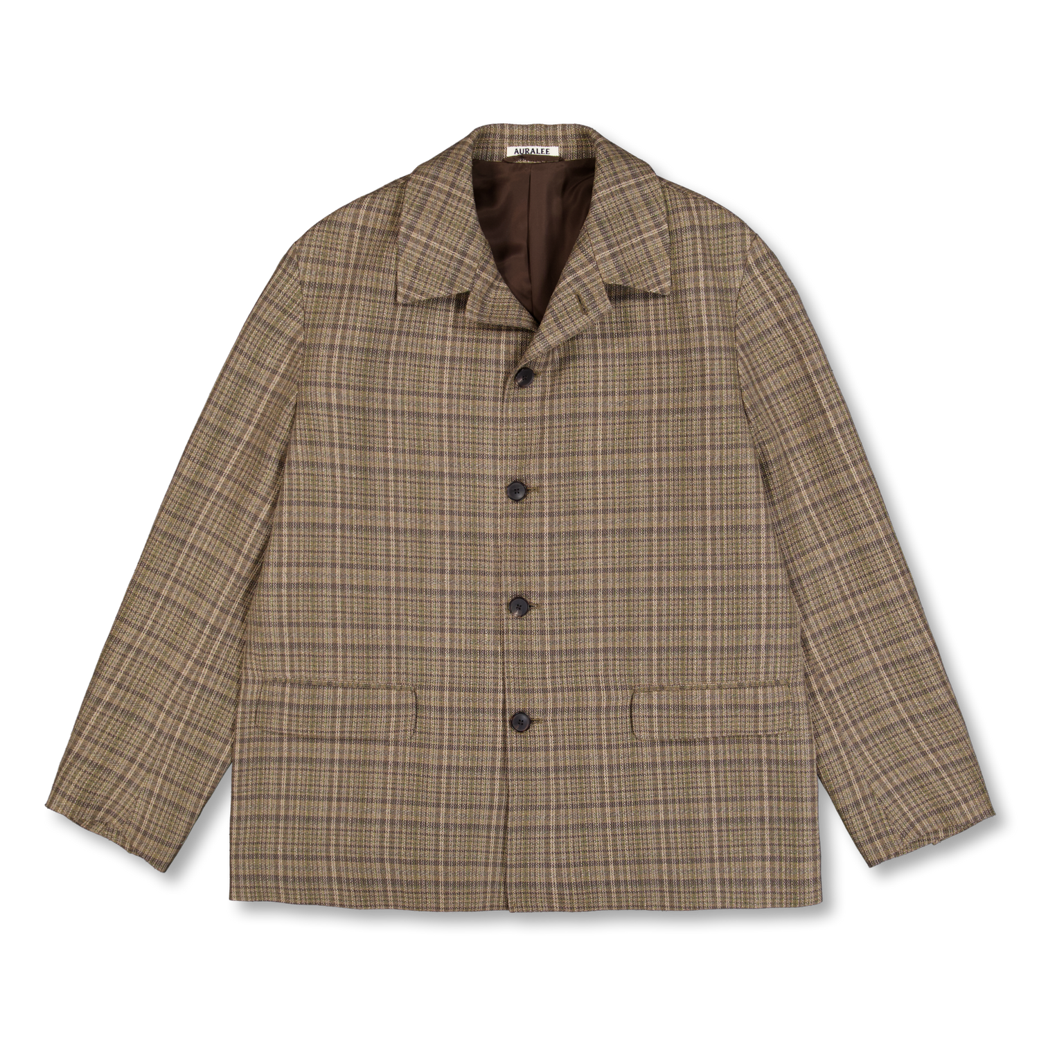 Auralee Silk Linen Nep Check Jacket Dark Brown Check | Nitty Gritty