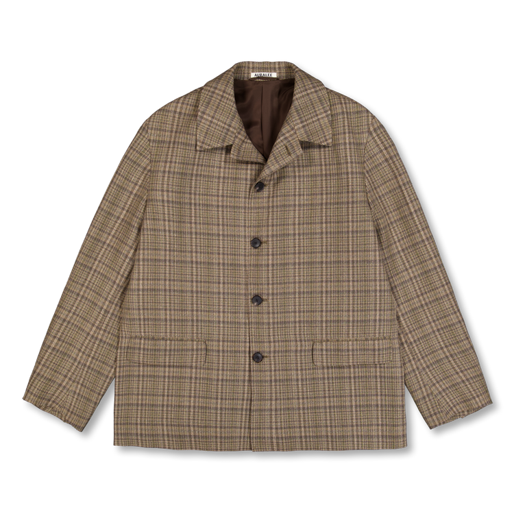 Auralee Silk Linen Nep Check Jacket Dark Brown Check | Nitty Gritty