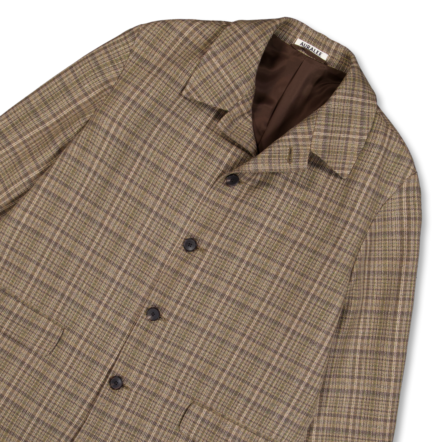 Auralee Silk Linen Nep Check Jacket Dark Brown Check | Nitty Gritty