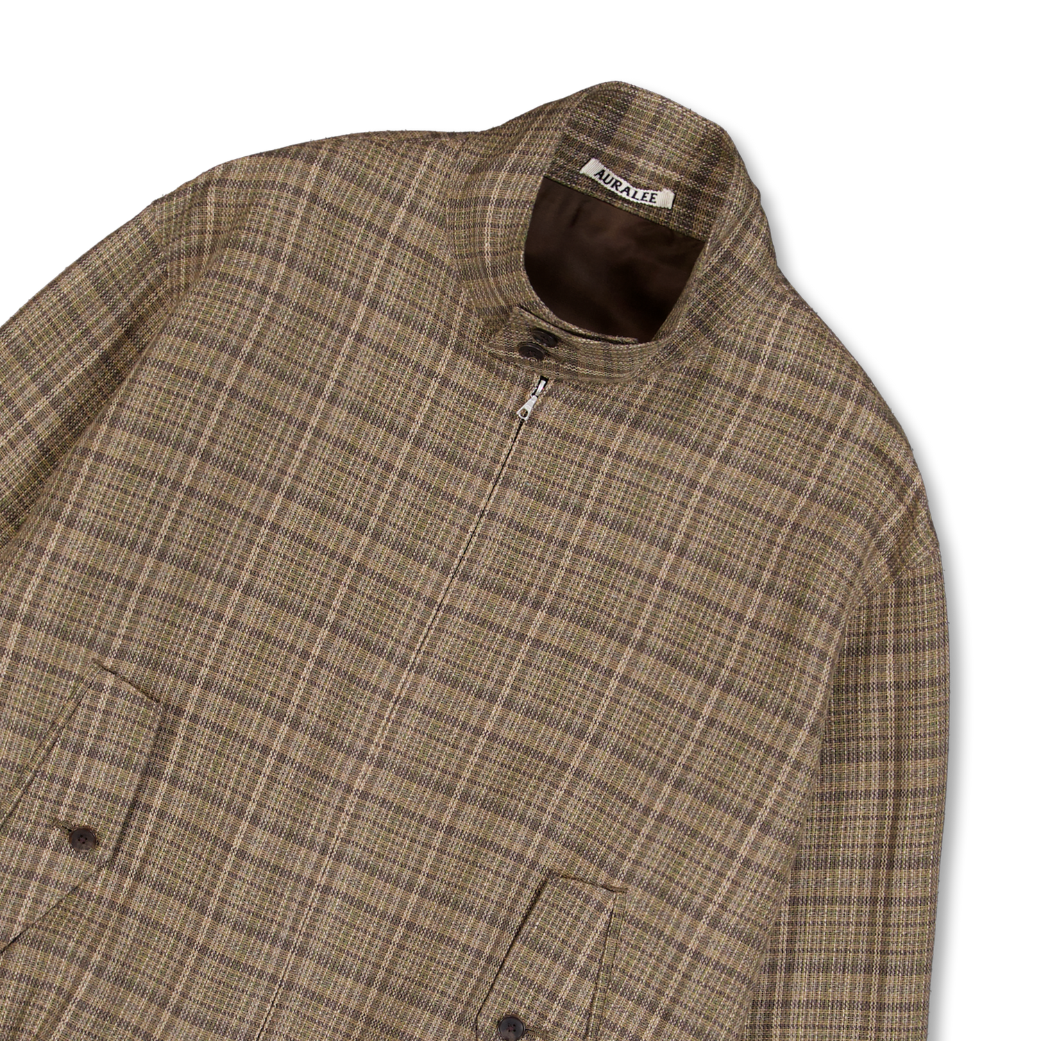 Auralee Silk Linnen Nep Check Zip Blouson Dark Brown Check | Nitty 