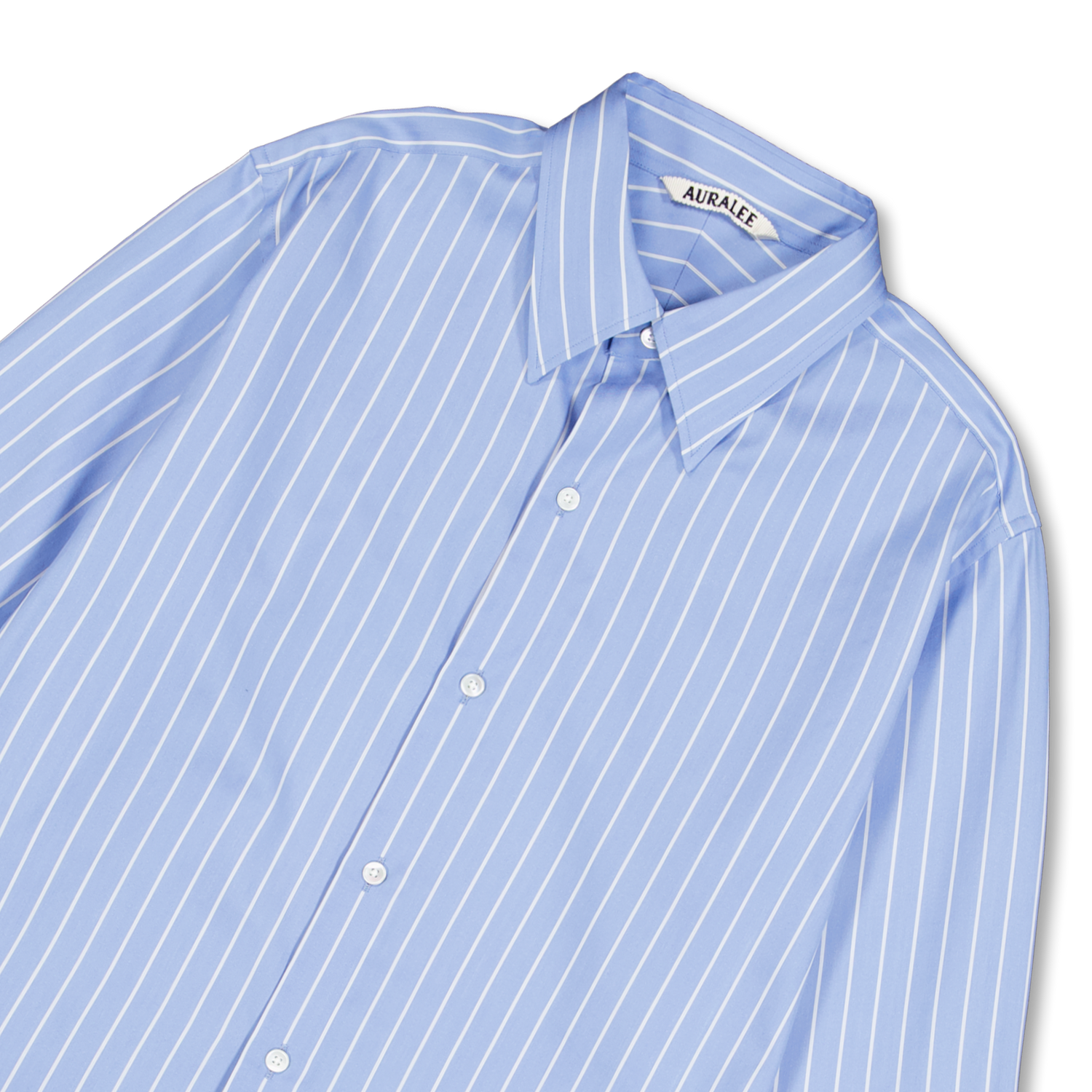 Auralee Cotton Silk Stripe Double-Cuff Shirt Sax Blue Stripe