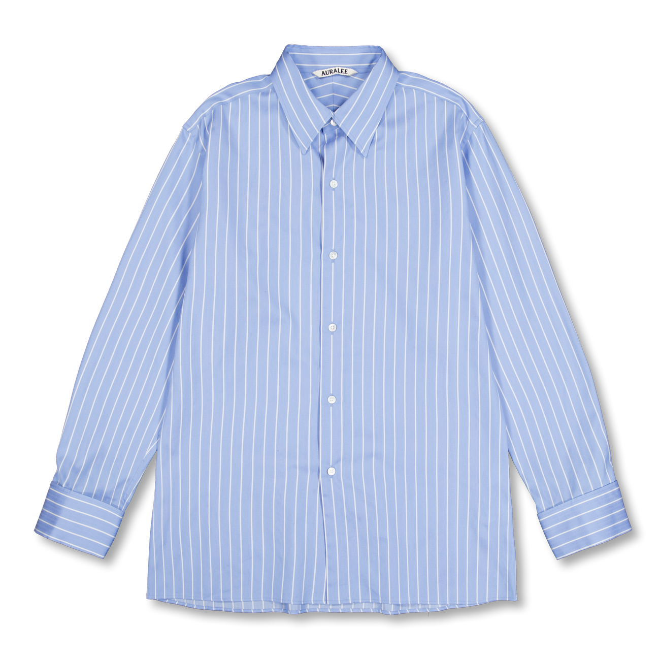 Auralee Cotton Silk Stripe Double-Cuff Shirt Sax Blue Stripe