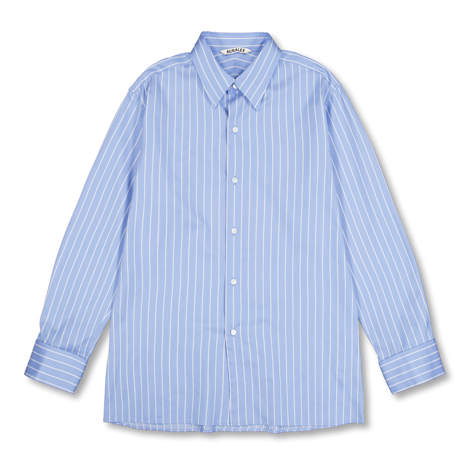 Auralee Cotton Silk Stripe Double-Cuff Shirt Sax Blue Stripe