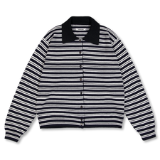 Cordera Merino Wool Striped Polo Cardigan - Black/White