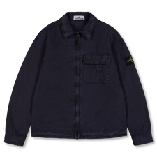 Stone Island Old Effect Brushed Cotton Zip Shirt - 1200008 - Navy Blue