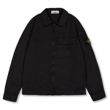 Stone Island Old Effect Brushed Cotton Zip Shirt - 1200008 - Black