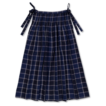 Toast Market Check Pleated Cotton Linen Skirt Denim Blue | Nitty