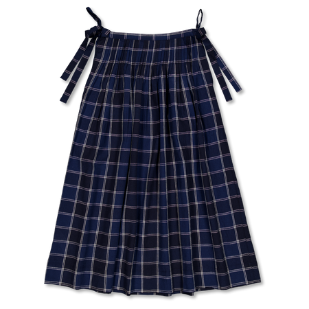 Toast Market Check Pleated Cotton Linen Skirt Denim Blue | Nitty