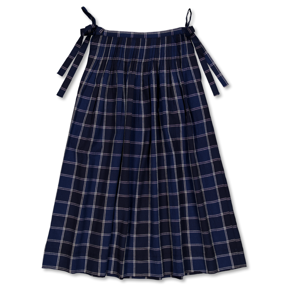 Toast Market Check Pleated Cotton Linen Skirt Denim Blue | Nitty