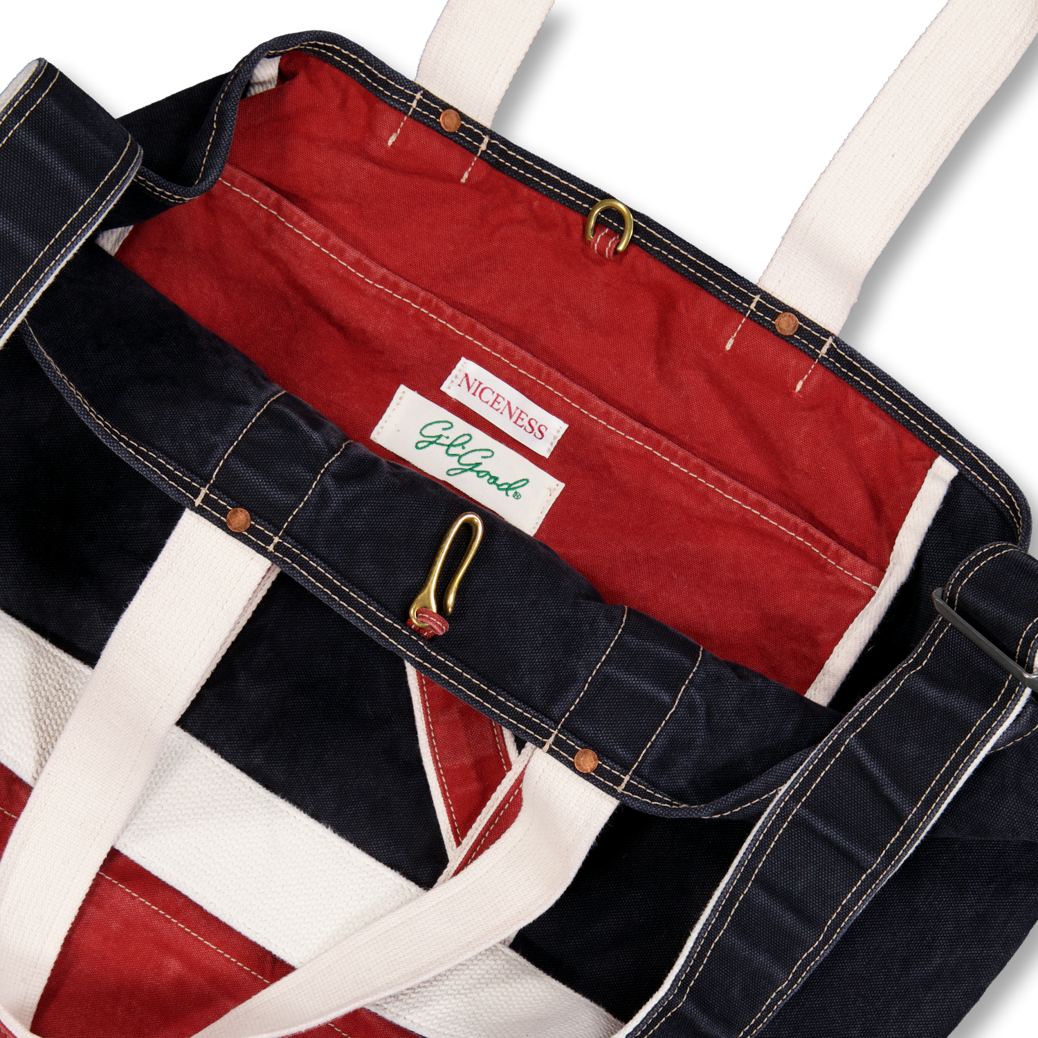 Niceness L.LESH Aged Effect NN Shoulder Tote Bag Black X Red