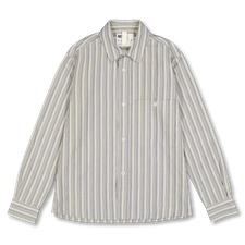 Margaret Howell MHL Overall Shirt Pyjama Stripe Cotton - Off White / Grey / Zest