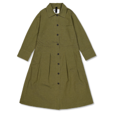 Margaret Howell MHL Pleated Shirt Dress Dry Cotton End On End - Moss