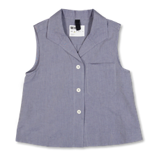 Margaret Howell MHL Sleeveless Sailor Shirt Lightweight Cotton Lin - Storm Blue