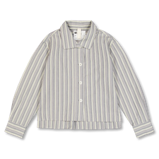 Margaret Howell MHL Asymmetric Round Collar Shirt Pyjama Stripe Co - Off White / Grey / Zest