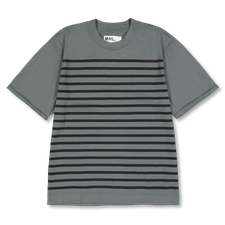 Margaret Howell MHL Overdye Stripe T-Shirt Lightweight Dry Jersey - Carbon / Black