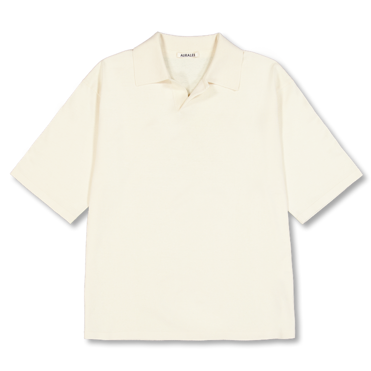 Auralee High Gauge Tussah Silk Knit SKipper Polo Ivory | Nitty Gritty