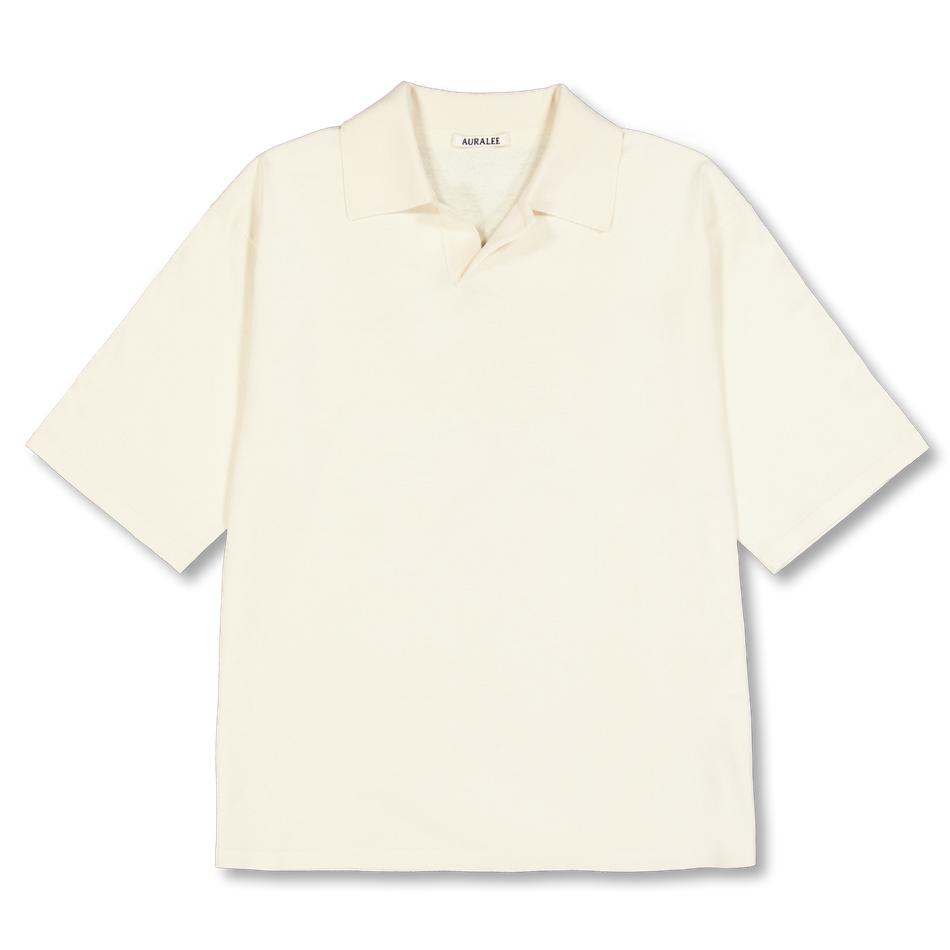 トップス HIGH GAUGE TUSSAH SILK KNIT SKIPPER POLO Auralee High Gauge Tussah Silk Knit SKipper Polo Ivory | Nitty Gritty