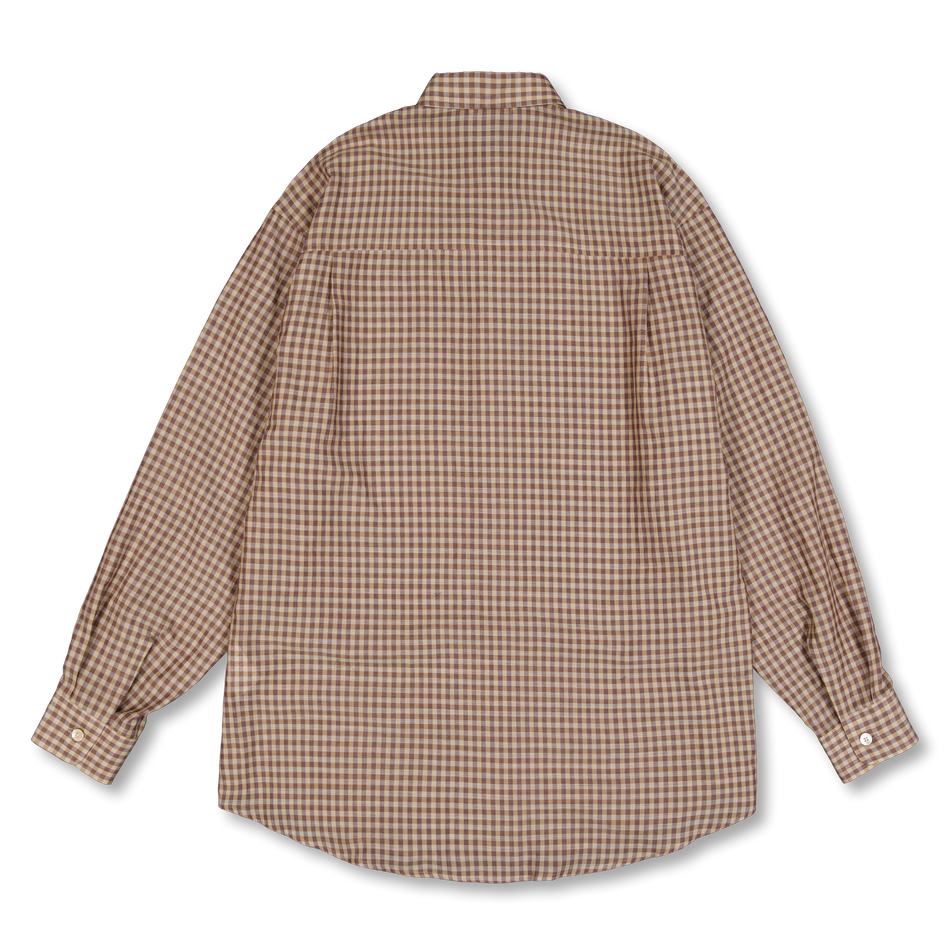 Auralee Airy Light Cotton Check Big Shirt Brown Gingham Check