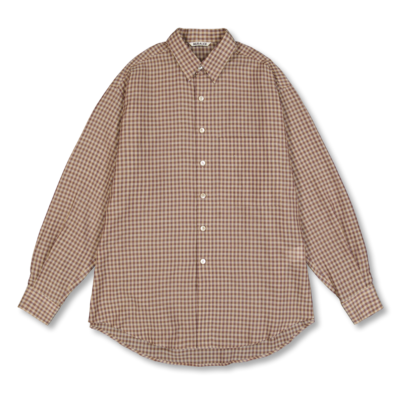 Auralee Airy Light Cotton Check Big Shirt Brown Gingham Check