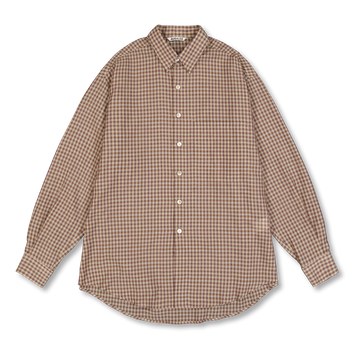 Auralee Airy Light Cotton Check Big Shirt Brown Gingham Check