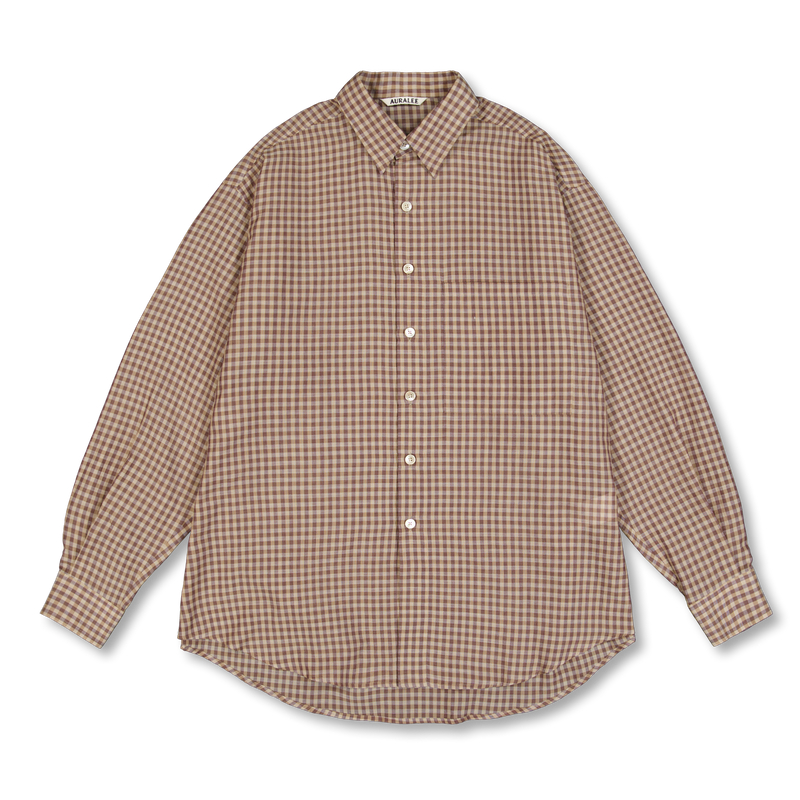 AIRY LIGHT COTTON CHECK P/O SHIRT ブラウン 4 Auralee Airy Light Cotton Check Shirt Brown Gingham Check | Nitty