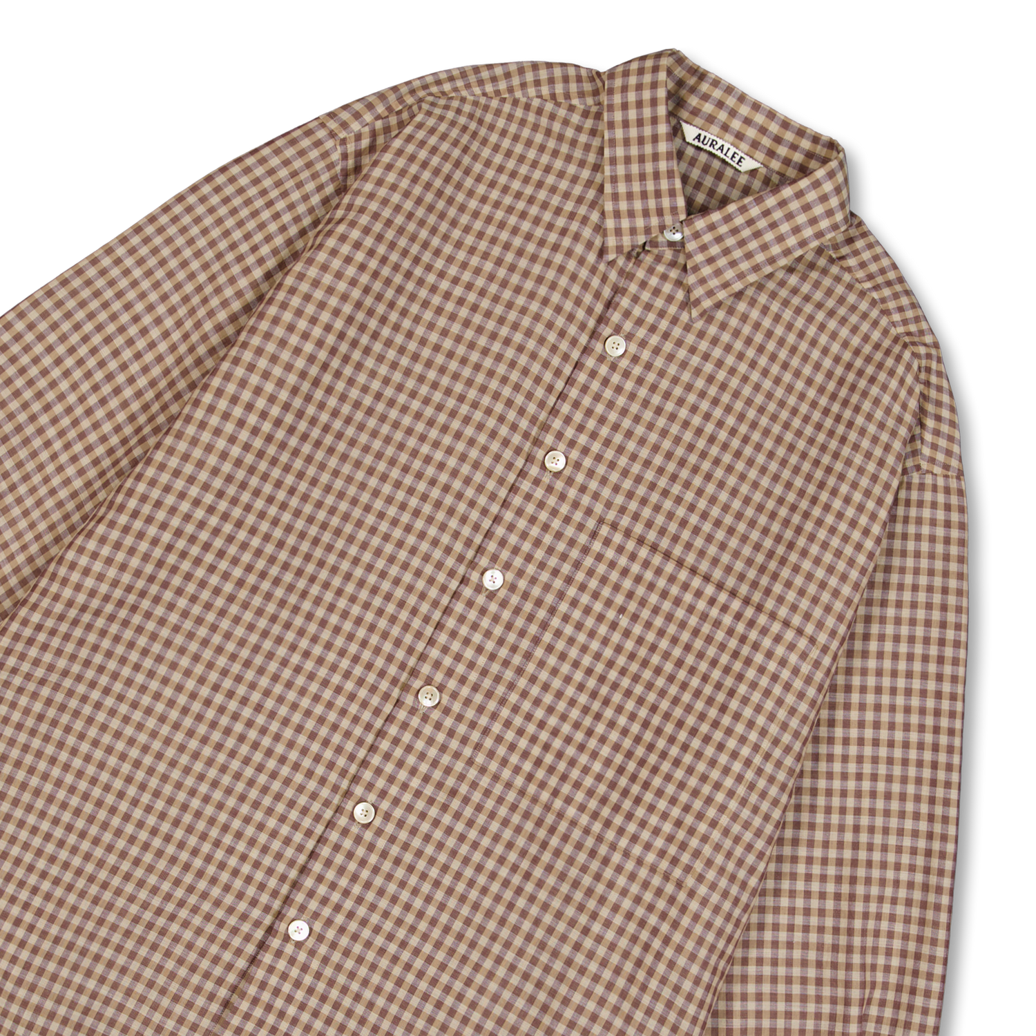 Auralee Airy Light Cotton Check Shirt Brown Gingham Check | Nitty