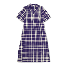 Toast                                              Check Linen Cotton Swing Dress - Blue/Soya