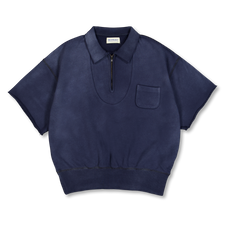 BEAMS BOY Half Zip Short Sleeve Sweater - Navy