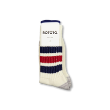 Rototo Coarse Ribbed Oldschool Crew Socks - Navy/Dark Red