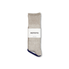 Rototo Linen Cotton Ribbed Crew Socks - Grayge