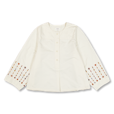 Toast                                              Embroidered Sleeve Cotton Sateen Top - Natural