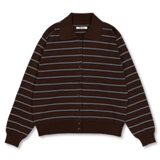 Cordera Organic Cotton Striped Polo Cardigan - Brown