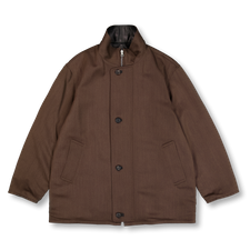 Auralee Reversible Wool Twisted Twill Lamb Leather Blouson - Brown Chambray Black
