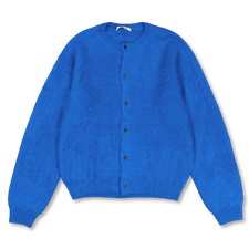 Auralee Garment Dyed Baby Alpaca Knit Crew Neck Cardigan - Blue