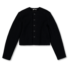Auralee Heavily Fulled Wool Cotton Collarless Jacket - Black