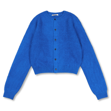 Auralee Garment Dyed Baby Alpaca Knit Crew Neck Cardigan - Blue