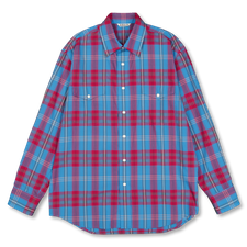 Auralee High Twist Cotton Silk Check Shirt - Blue Check